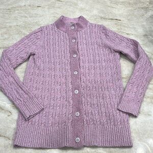 LL Bean Double L® Cable Knit Button-Front Cardigan | Lilac | Women's‎ Medium